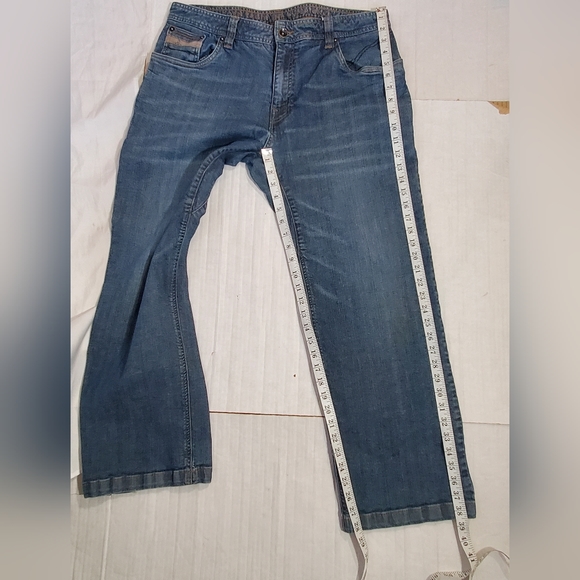 PRANA DENIM DARK BLUE LOGO BORN FROM THE EXPERIENCE CASUAL JEANS MENS 36x30 - Picture 7 of 8